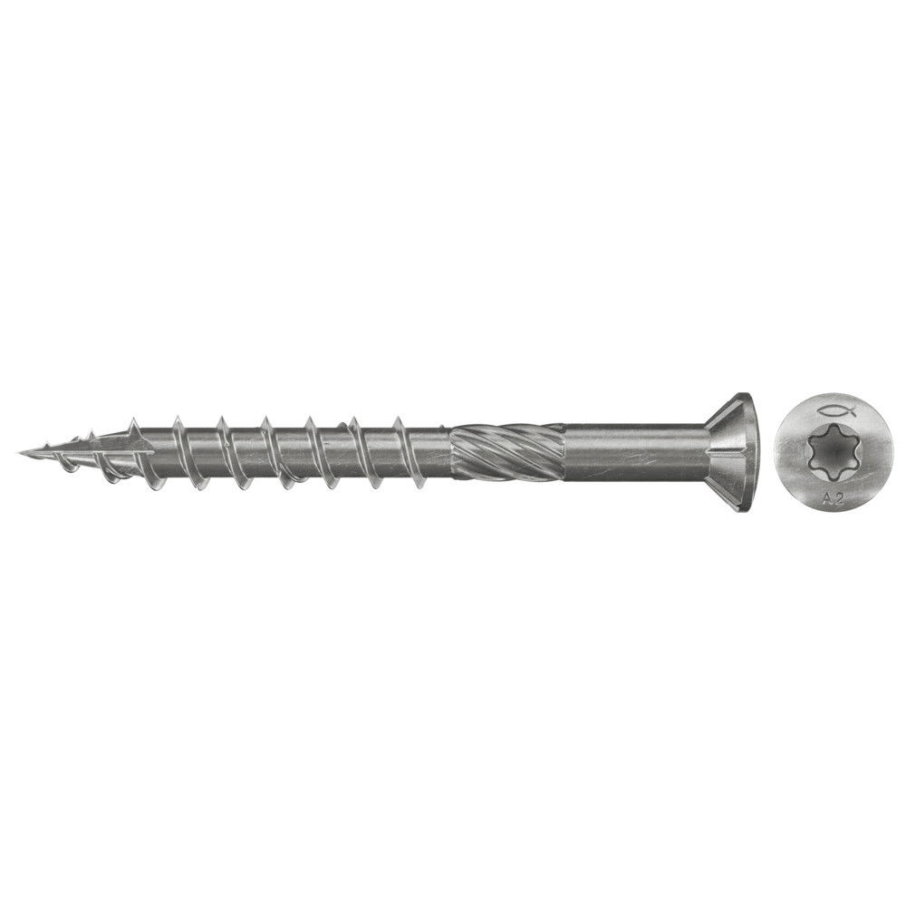 Fischer FTS-ST 5,0 x 60 A2P 150 lapos süllyesztett fejű Ø 8.2 mm (90°), A2 korrózióálló acél részmenetes terasz csavar, TX behajtással, 150 db/csomag termék fő termékképe