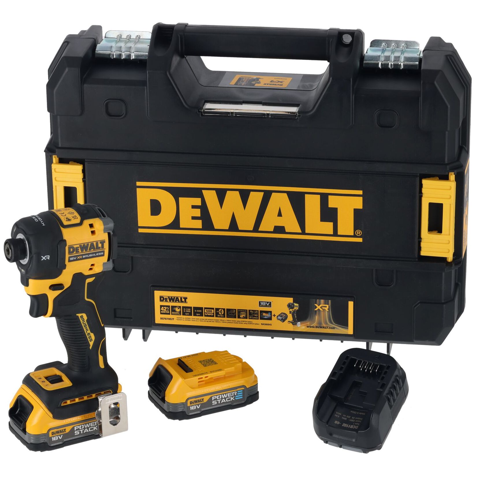 Dewalt DCF870E2T akkus hidraulikus ütvecsavarozó (2 x 1.7 Ah Powerstack Li-ion akkuval, TSTAK kofferben) termék fő termékképe